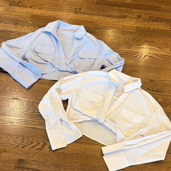 Tops - Cropped Button-Up Shirt Duo in Light Blue and White, small